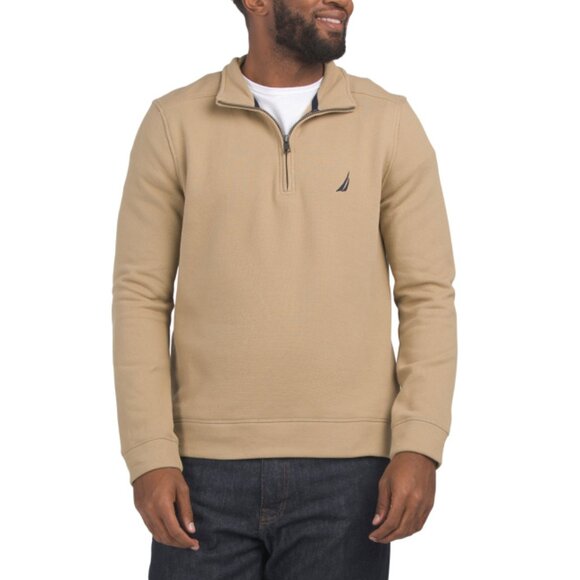 NAUTICA Brown Pique Fleece Quarter Zip Sweatshirt - Picture 1 of 2